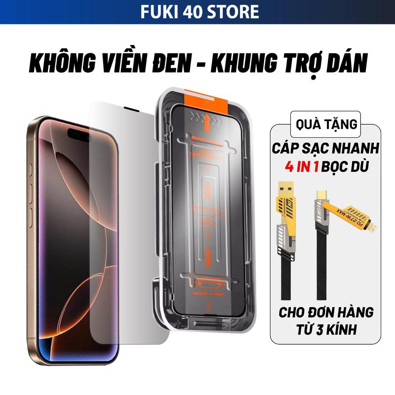 Kính cường lực cho iPhone 12 13 14 15 16 17 Pro Max Plus Air Khung Tự Dán Không Viền Đen Không Lẹm Viền Chống Nhìn Trộm và Trong Suốt