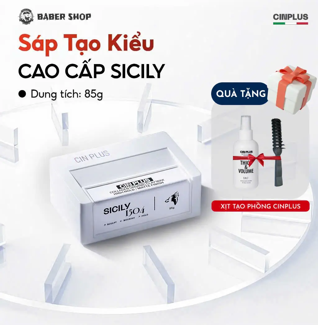 Sáp Vuốt Tóc Cin Plus SICILY 1504 - Clay Wax cao cấp giúp tạo mọi kiểu tóc giữ nếp lên tới 10 tiếng