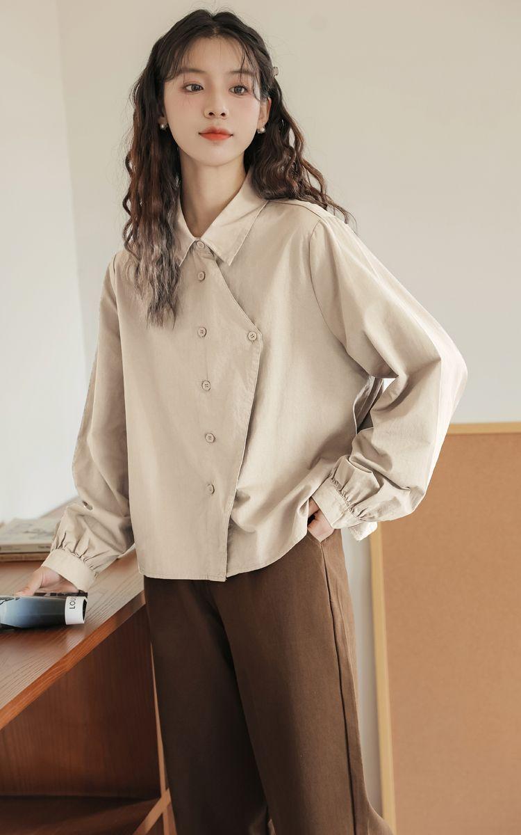 Product Introduction of Áo Sơ Mi Dài Tay Phong Cách Preppy Phong Cách Nhật Bản, Áo Sơ Mi Rộng Thường Ngày Bên Trong, Áo Bất Đối Xứng Hàng Mới Về Cho Mùa Xuân, Mùa Thu Và Mùa Đông Năm 2025 8