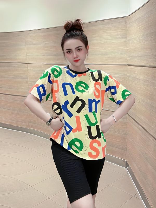 Set Bộ Nữ Lửng Ngố size 45-70kg THUN GÂN áo thun cotton Form Rộng  In Hình Chữ 5 Màu Thời Trang Women