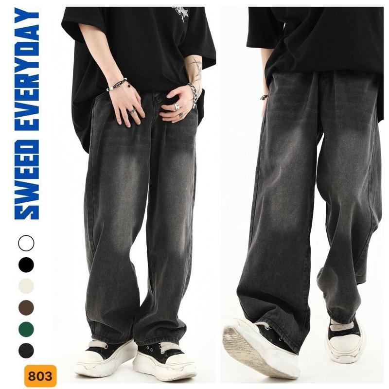 Quần baggy jean nam ống suông xám trơn loang cao cấp- chất denim HNH store 68 m803