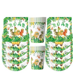Dinosaur Themed Party Decoration, 1 Set Disposable Tableware Set, Including Plate, Cup, Tissue, Tablecloth, Party Supplies for Birthday