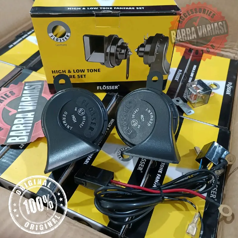 KLAKSON KEONG DOBEL FLOSSER (FER) GERMANY 12 VOLT FANFARE SET UNTUK MOTOR DAN MOBIL 1