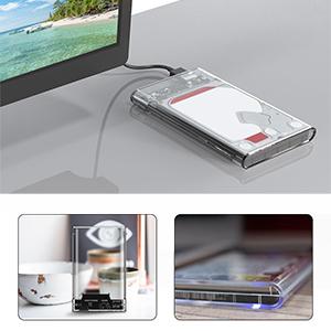 Product Introduction of USB 3.0 External Hard Drive Enclosure 2.5 inch SATA to USB3.0 UASP Clear Portable Hard Drive Case 2T HDD Tool-Free Transparent 6