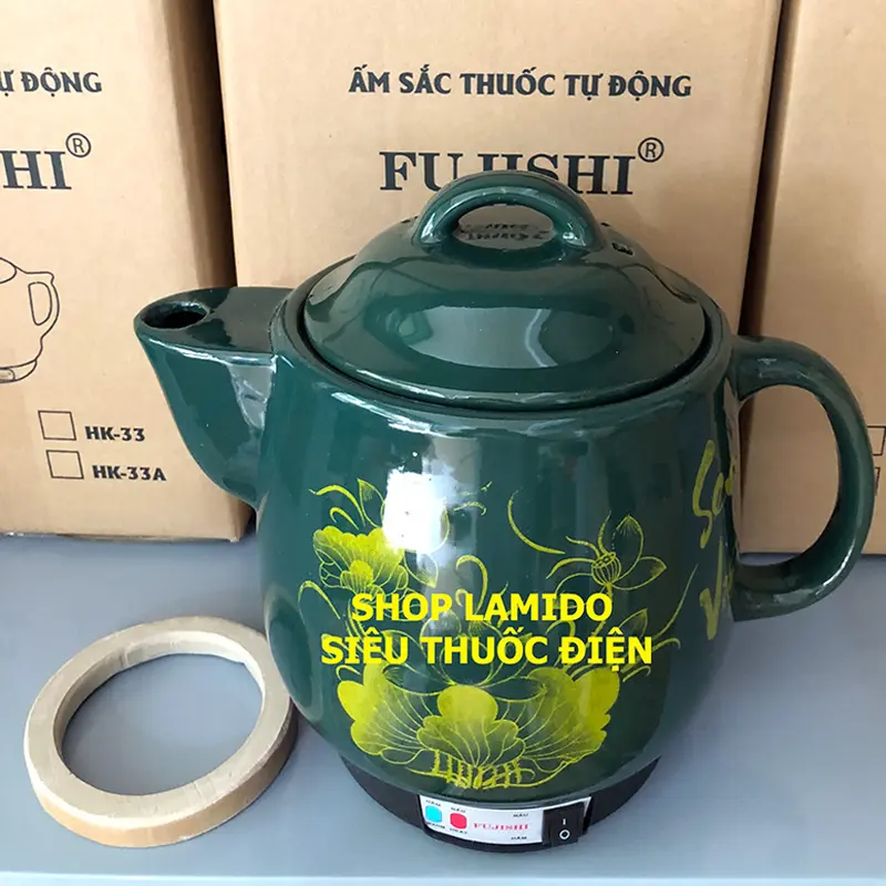 ấm sắc thuốc điện GỐM SỨ BÁT TRÀNG Fujishi 3.2 lít HK-33B - [ XANH LỤC] - siêu thuốc điện nấu tự động ngắt Ấm Siêu Tốc Ấm Đun 2