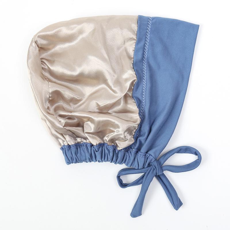 Product Introduction of Instant Hijab Muslim Tudung Inner Hijab New Multi-color Satin Cloth Drawstring Pullover Cap Base Cap Strap Tether Cap 2