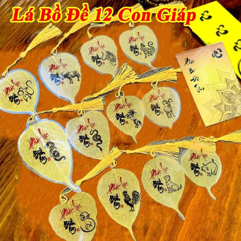 Lá Bồ Đề Nhũ Vàng 12 CON GIÁP Tài Lộc, Bình An May Mắn Để Ốp Lưng điện thȯại, Bỏ Ví/Bóp [Tặng kèm bao lì ẋì lộc] 5