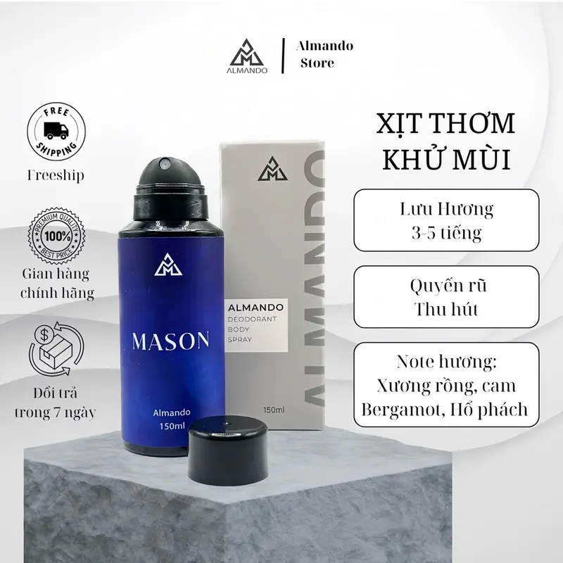 [ MUA 2 TẶNG 1 ] Body Mist Nam Almando , Xịt Thơm Khử Mùi Toàn Thân Nước Hoa Chính Hãng 150ml ( chai )  Phù Hợp Đi Học , Đi Làm , Đi Chơi Hẹn Hò Bodymist Perfume Cosmetic Mỹ Phẩm Làm Đẹp Da Dưỡng Body 3