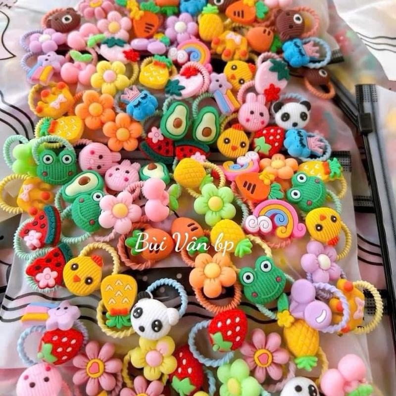 Set Dây thun cột tóc gắn charm dẻo nhiều hoạ tiết xinh cho bé gái
