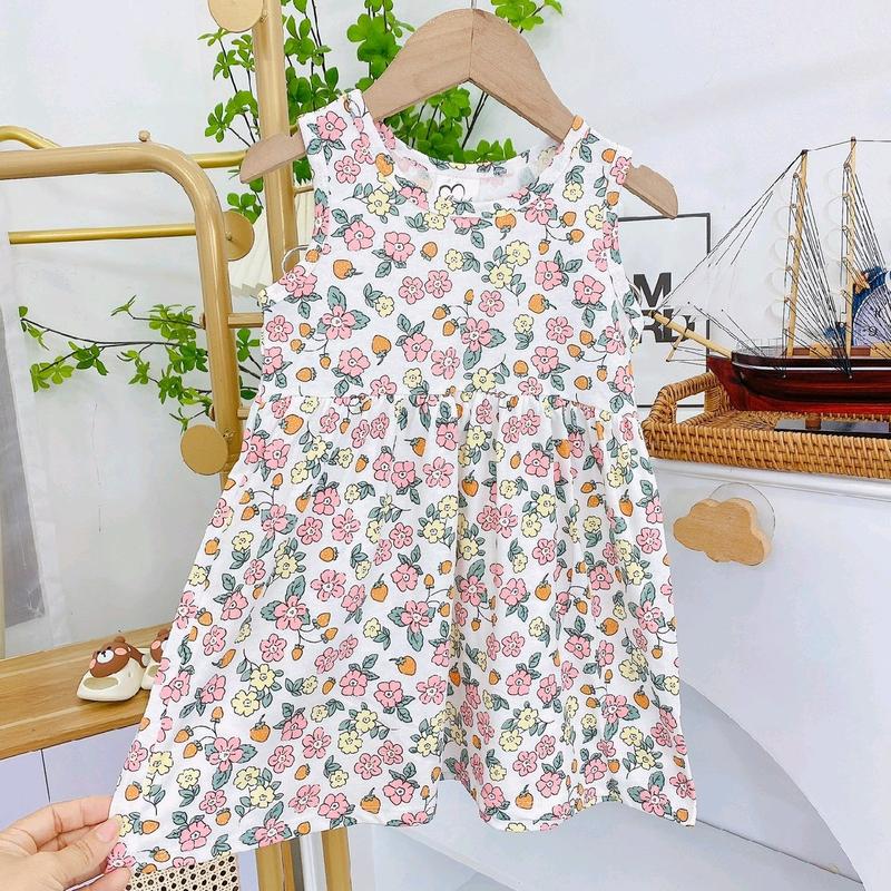 Váy sát nách vải cotton sịn xuất dư siêu mát mềm mịn có hoạ tiết cho bé gái