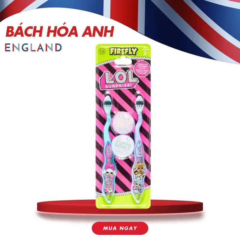[HÀNG CHUẨN ANH] Bộ 2 bàn chải đánh răng cho bé L.O.L. Surprise Travel Kit siêu dễ thương tặng miếng dán giữ bàn chải 0