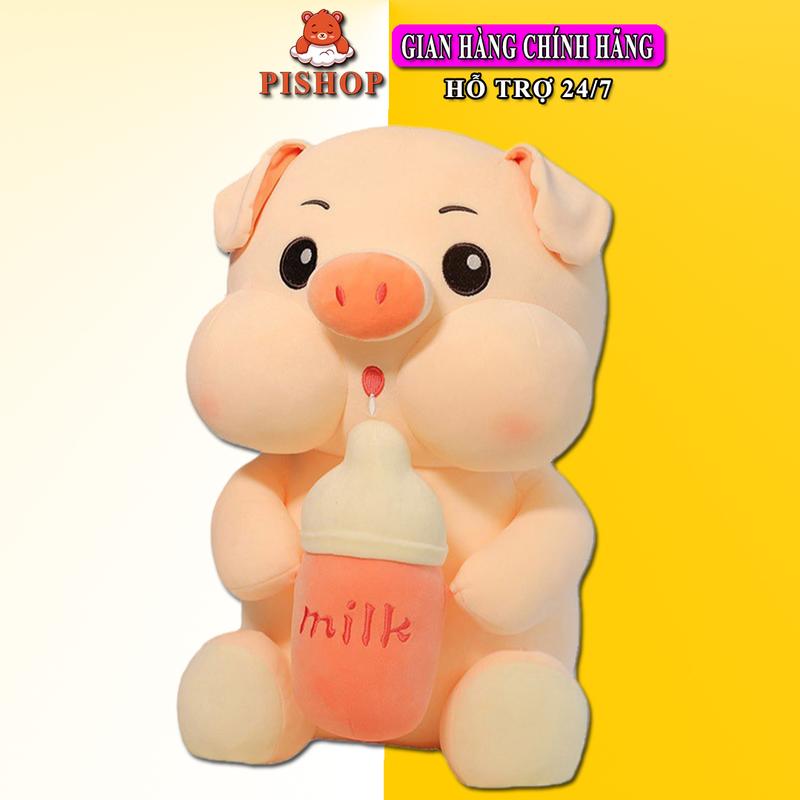 Gấu Hồng Heo Ôm Bình Sữa Cao Cấp 30cm – Thú Nhồi Bông Phát Nhạc Cho Bé, Quà Tặng Đáng Yêu Toy Đồ Chơi