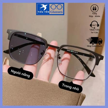 Mã 2022 - [TRÒNG ĐỔI MÀU] Kính Thời Trang 0 Độ Đổi Màu Gọng Nửa Viền phong cách trẻ trung, tròng kính chống UV400, thiết kế phù hợp cả nam và nữ