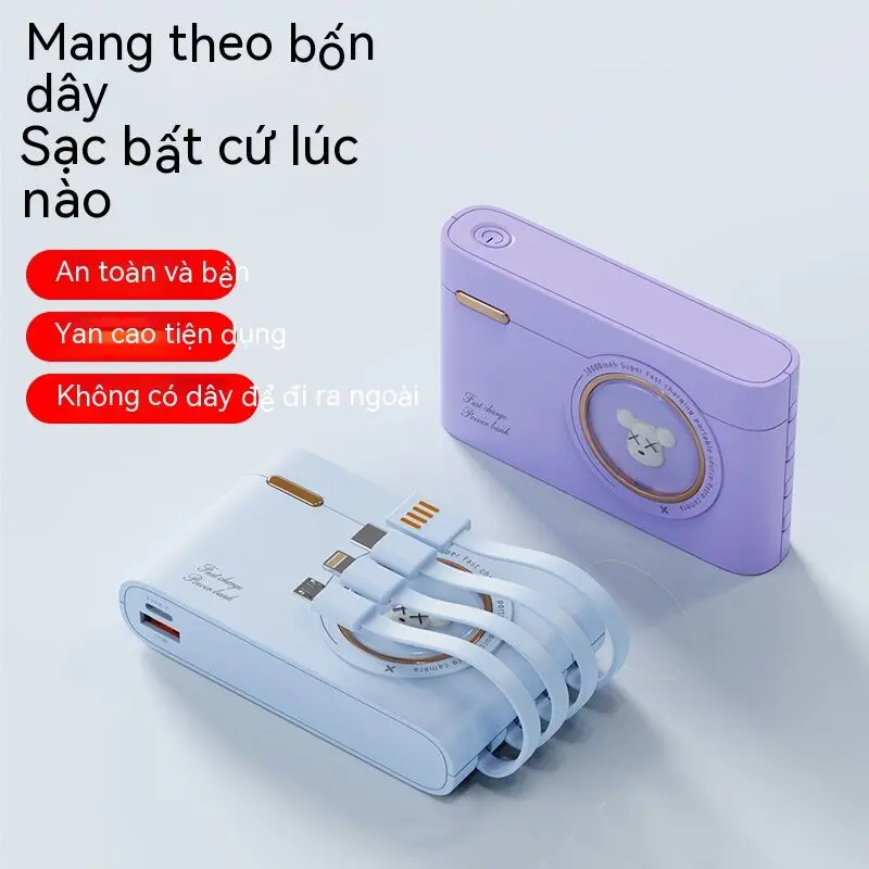 Sạc Dự Phòng Mini, Chính Hãng, Dung Lượng 20000mah, Hỗ Trợ Sạc Nhanh, Thiết Kế Camera, Tích Hợp 4 Cáp, Tương Thích Với iPhone, Remax, Xiaomi, Huawei 4