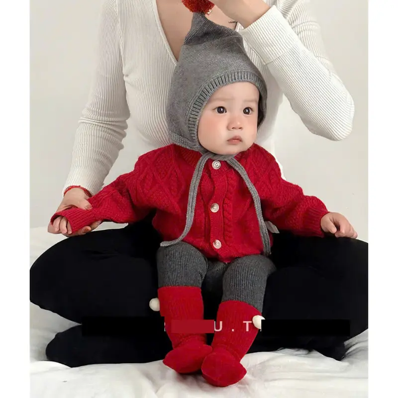 7kg - 18kg - CÓ SẴN - Set áo khoác len, cardigan len kèm quần tất phong cách Hàn Quốc cho bé trai bé gái 2