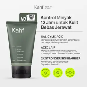 NEW LOOK BETTER FORMULA! Kahf Face Wash Oil and Acne Care 100 ml - Sabun Cuci Muka Pria untuk Membantu Lawan Jerawat dan Kontrol Minyak - Daily Use, Salicylic Acid, Hilangkan Prone, Bekas