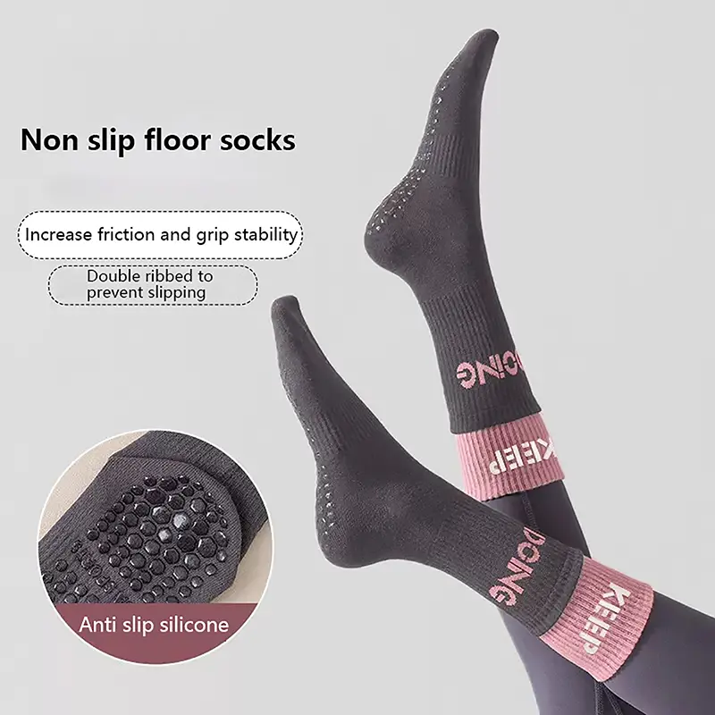 Vớ Cotton Thoáng Khí Cho Yoga Giữa Bắp Chân, 1 Đôi, Màu Trơn, Sọc, Chống Trượt, Thể Thao, Pilates, Khiêu Vũ, Thể Dục, Tập Luyện