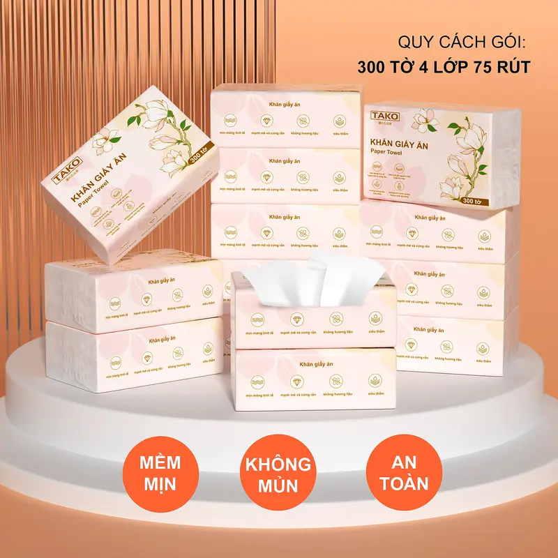 [XẢ HÀNG] Giấy ăn TAKO Combo 30 Gói Hơn 9000 Tờ, 4 Lớp, Siêu Dai Mềm Mịn, 100% Từ Bột Gỗ Tự Nhiên. 2