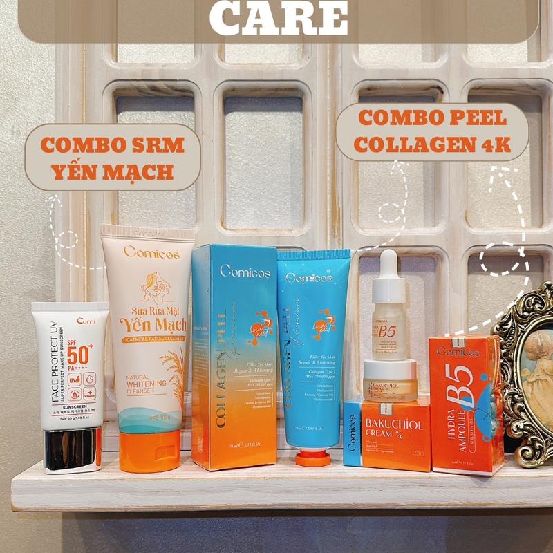 COMBO (Mua 1 Được 5) PEEL COLLAGEN 4K + SERUM B5 + KEM FACE BAKUCHIOL + SỮA RỬA MẶT + KEM CHỐNG NẮNG Skincare Peel Da 0