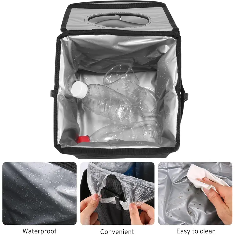 Car Trash Can with Lid & Storage Pockets, Large Capacity Car Trash Bag, Multipurpose Car Storage Box, Car Accessories, Car Organization Supplies, Automotive, Holder 3
