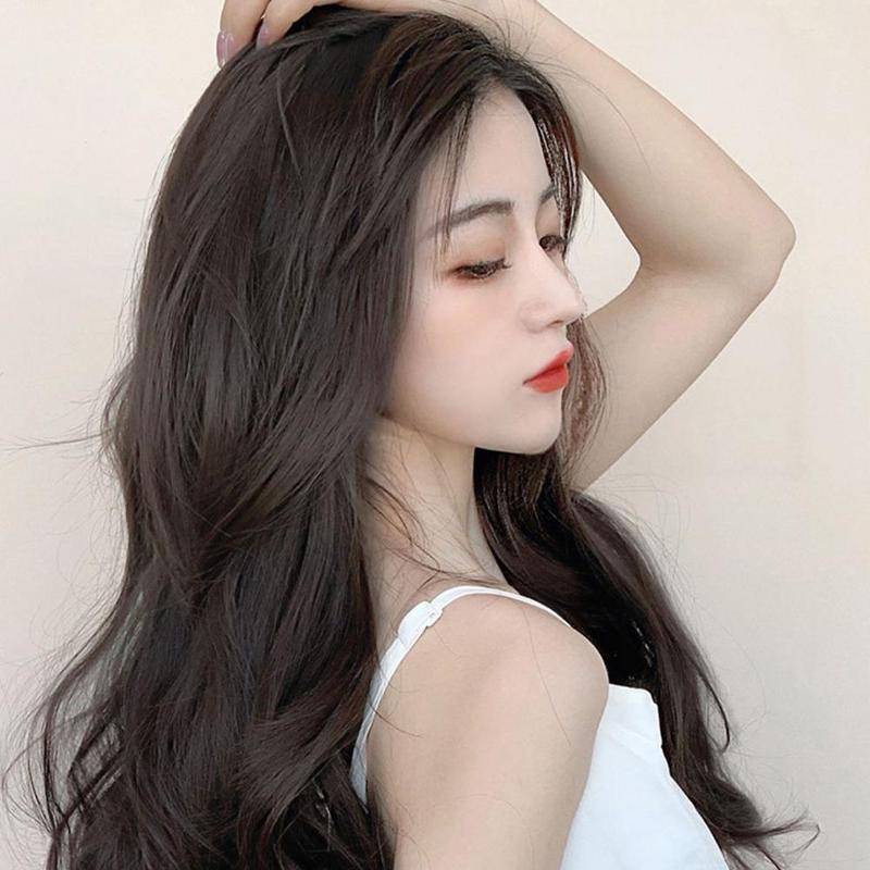 Wig Big Wave Hair Extension Straight Long Clip In Hair High Tempreture Synthe Brown Black Y5E5 8