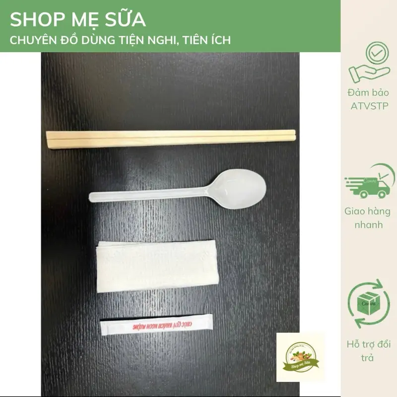100 Bộ 4IN1 Đũa - Thìa - Tăm - Giấy dùng một lần cho đồ mang đi 4