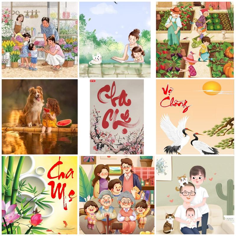 Tranh Đính Full Đá Chủ Đề Gia Đình Tranh Đính Đá 5D Kích Thước 30x40cm Làm Đồ Handmade Cotton Khâu chéo tranh kim cương kết cườm