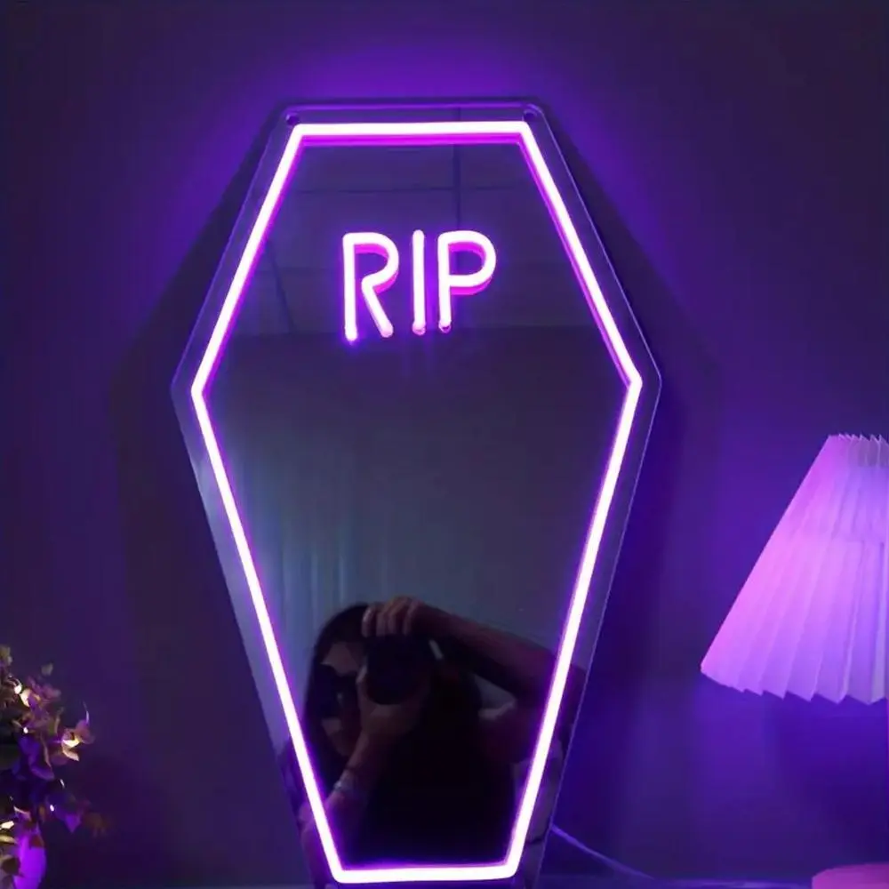 Creative Letter Design Neon Sign Mirror, USB Powered Wall Hanging Mirror, Universal Atmosphere Light, Decorative Home Decor