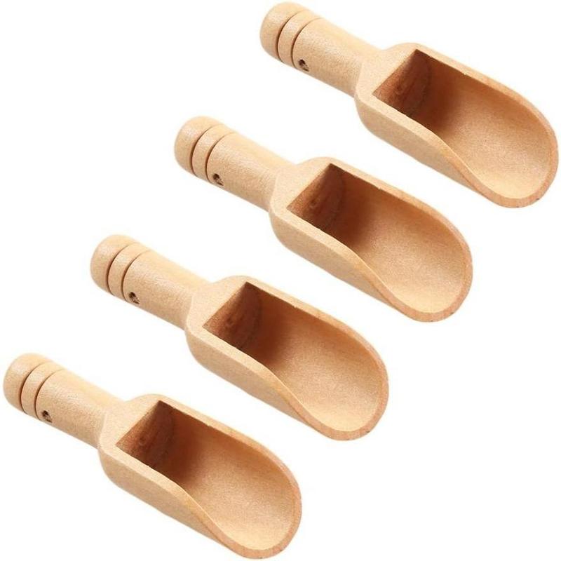 Mini Wooden Spoon(4 Counts), Tea Scoop, Small Spice Spoon for Sugar Scrubs, Spices, Bath Salts, Cooking, Kitchen Gadgets 0
