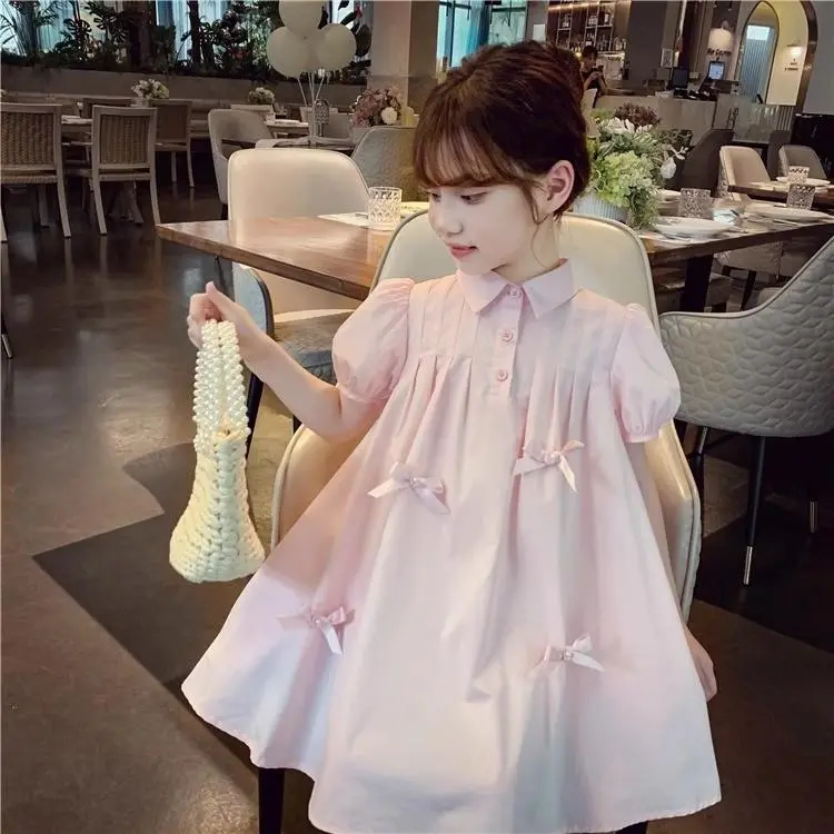 3-14 Tuổi Mùa Hè Bé Gái Đầm Trẻ Em Vừa Lớn Thời Trang Trẻ Em Puff Tay Áo Sơ Mi Đầm Bé Gái Nơ Ngọt Ngào Đầm Công Chúa 5