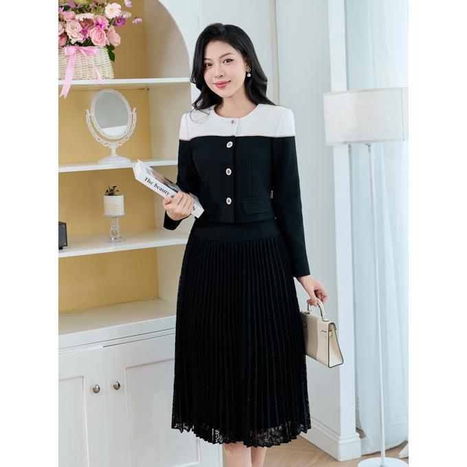 Set bộ tiểu thư dạ tweed dài tay phối chân váy xòe Orchid - BD13X567