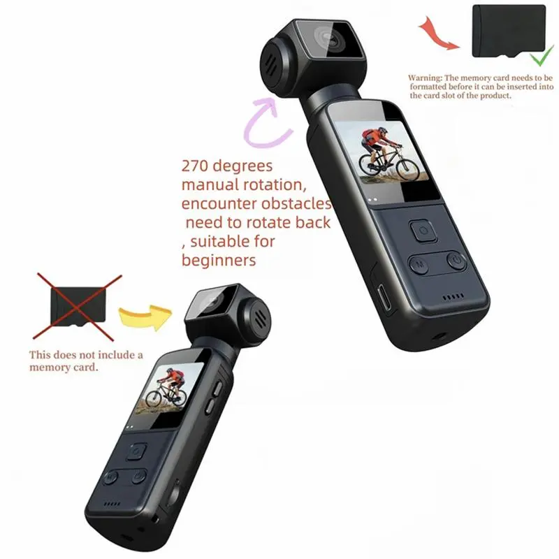 HD Handheld Camera, Portable Vlog Camera, 4K Pocket Sports Camera for Cycling, Photography, Recorder 6