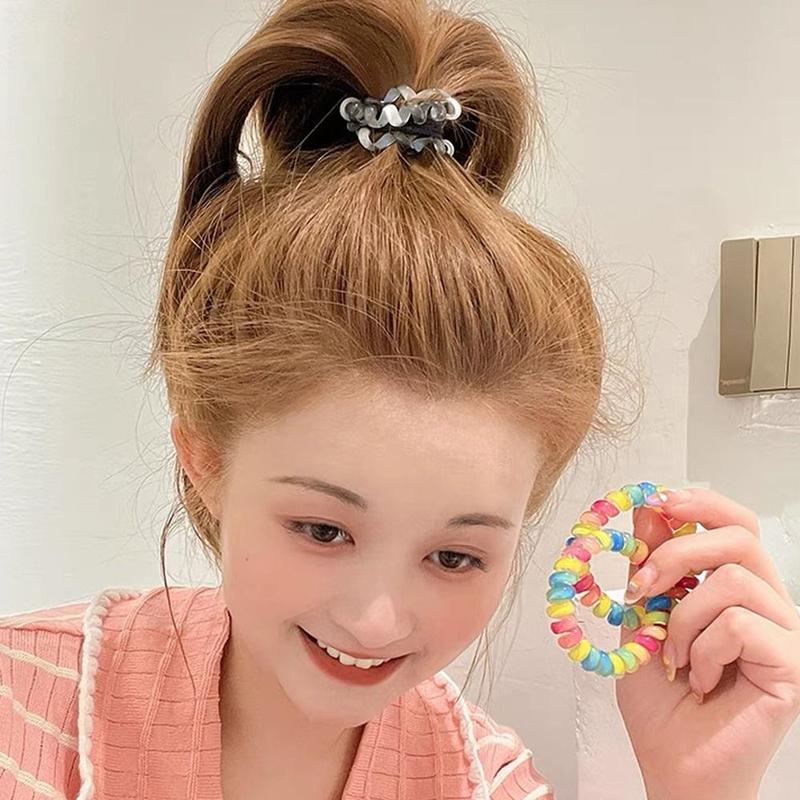Janpanese Hair Tie Stretch Spiral Cord Hair Ring Headwear Hair Rope Elastic Hair Tie Multicolor Scrunchies Multicolor Telephone Wire Hair Accessories 5