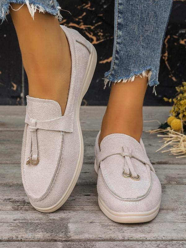 Women's Fashionable Solid Color Knot Design Slip-on Loafers, Elegant Lightweight Flat Loafers for Daily Life, Casual Comfortable Breathable Imitation Suede Shoes 3