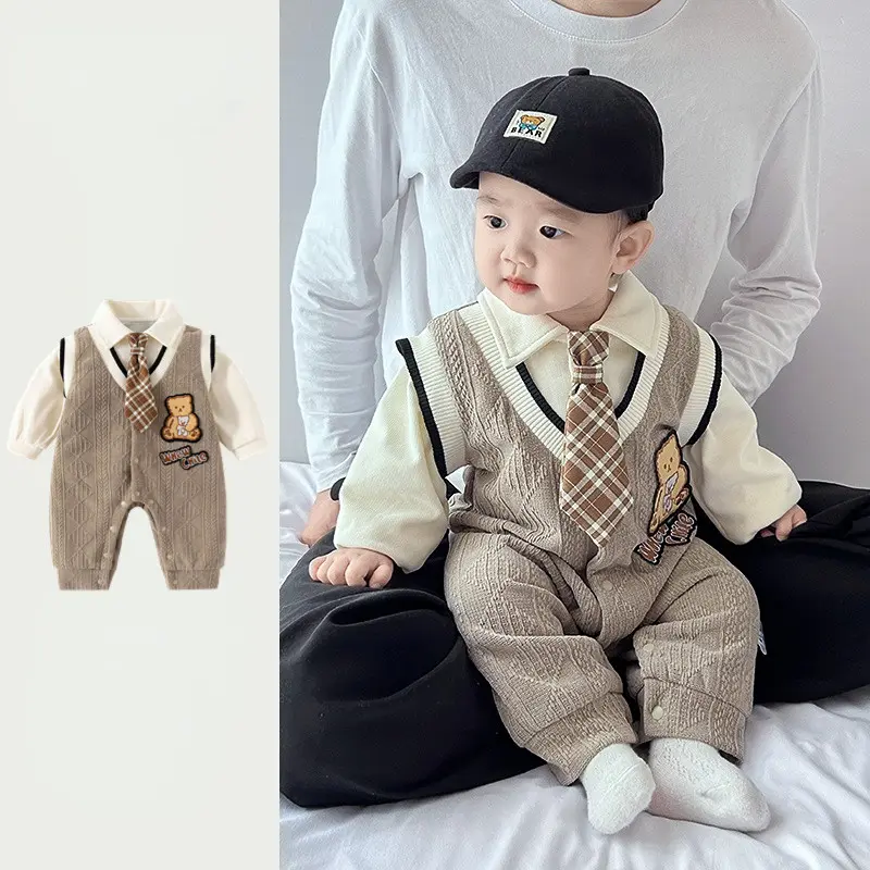Quần Áo Bé Mới Mùa Xuân Thu Áo Liền Quần Dài Tay Hai Lớp Phong Cách Preppy Cho Bé Trai Bé Gái Áo Polo Siêu Đẹp Trai Phong Cách Hàn Quốc Cho Bé 0-36 Tháng Tuổi