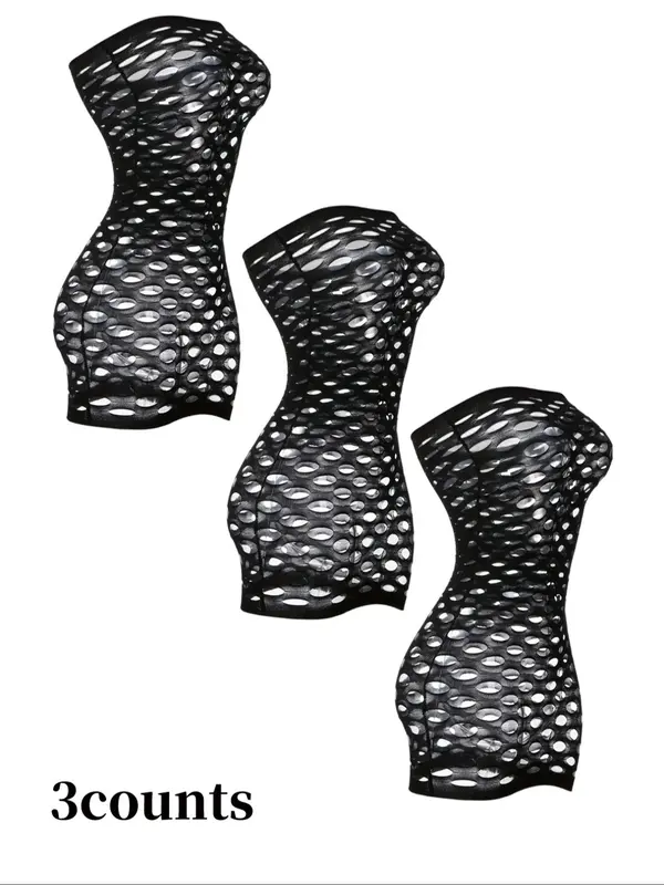 Women's Solid Hollow Out Sheer Cover Up Dress, Casual Strapless Bodycon Dress for Beach Holiday Vacation, Ladies Clothes for All Seasons 4