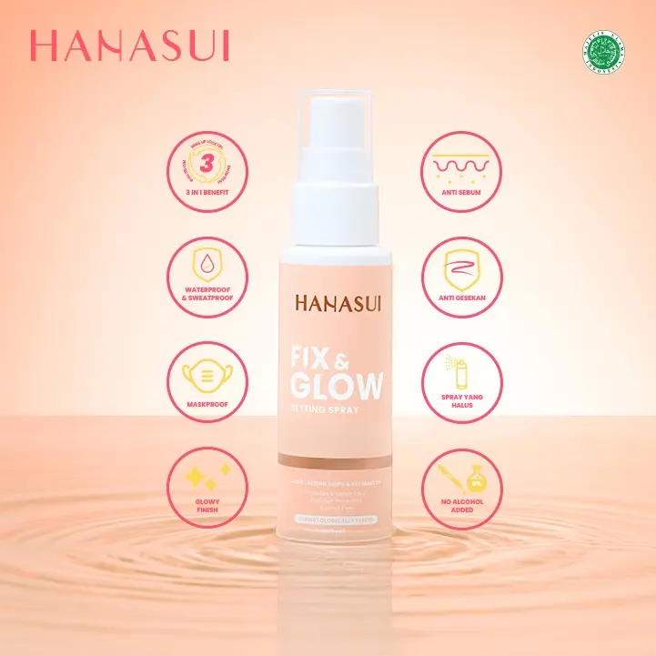 HANASUI FIX & GLOW SETTING SPRAY Peach Wajah 1