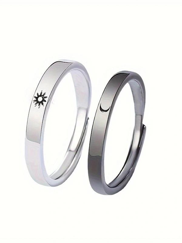 1 Pair Unisex Star & Moon Design Cuff Ring, Casual Trendy Promise Matching Ring, Fashionable Engagement Ring Jewelry for Daily & Party Decoration 8