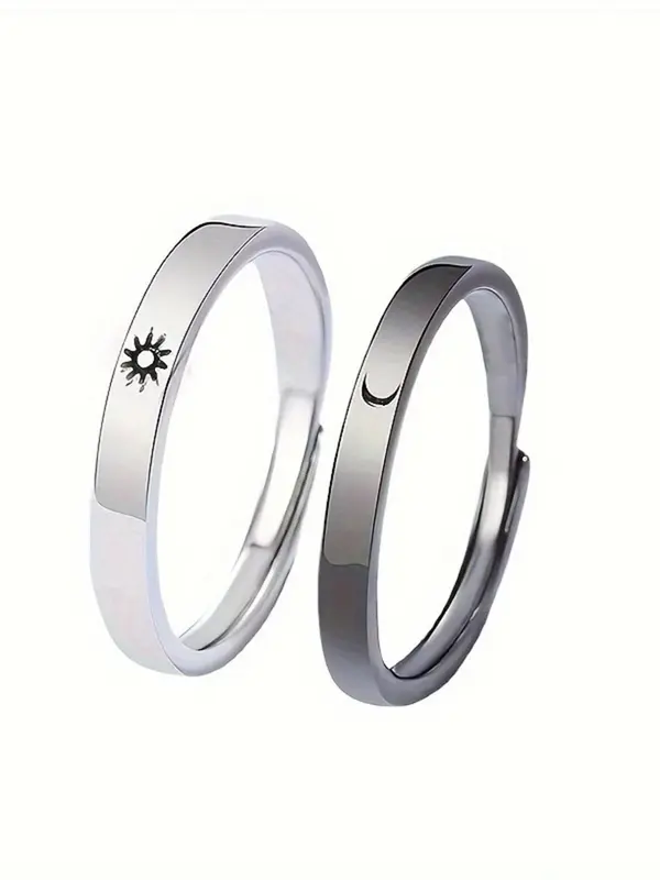 1 Pair Unisex Star & Moon Design Cuff Ring, Casual Trendy Promise Matching Ring, Fashionable Engagement Ring Jewelry for Daily & Party Decoration 8