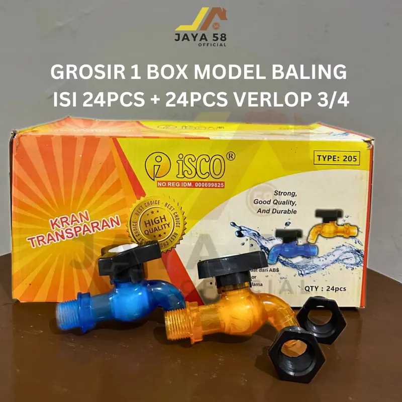 GROSIR 1 BOX ISI 24 PCS Kran Air Keran ABS Transparan Model Baling Engkol 1/2 inch dan 3/4 inch merk ISCO 1