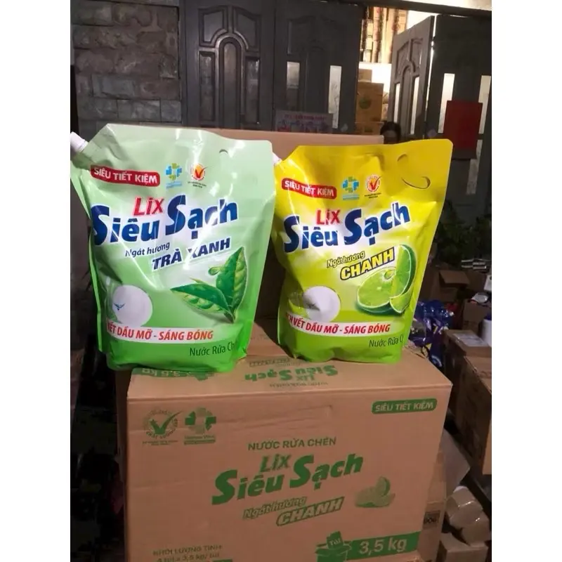 ￼Túi nước rửa chén LIX siêu sạch hương chanh / trà xanh 3.5kg