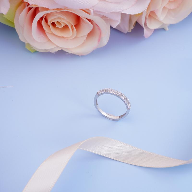 Nhẫn Eternity bạc mạ vàng 18K, đính hai hàng đá tấm, phong cách nhẹ nhàng, tinh tế - Size lựa chọn - Bemiie Silver 4