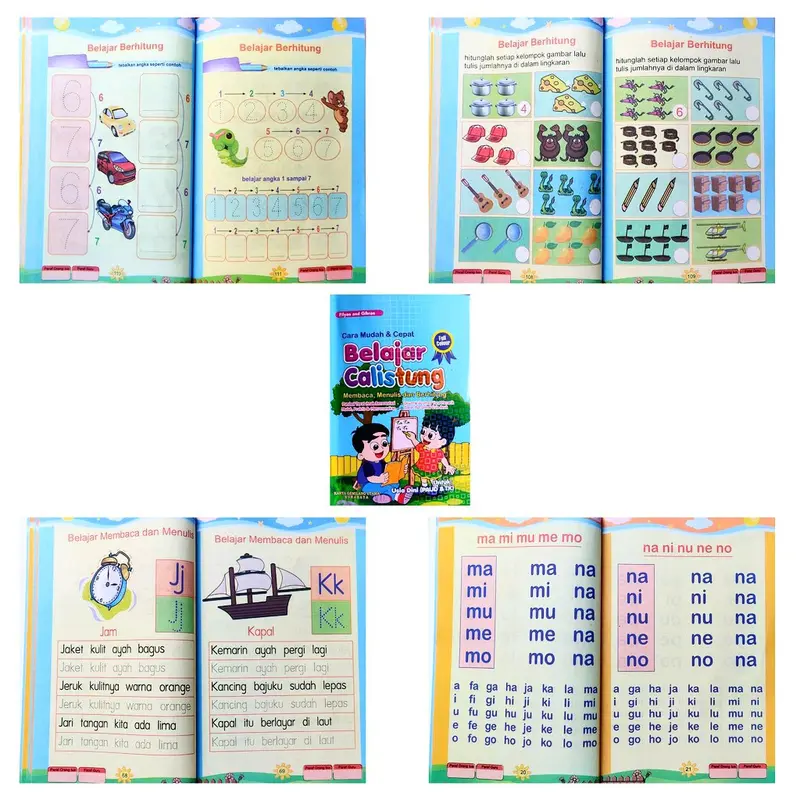 BUKU BIMBEL ANAK CARA MUDAH & CEPAT BELAJAR CALISTUNG (Membaca, Menulis, Berhitung) TERLENGKAP All In One Bergambar Full Color Untuk Anak PAUD TK Persiapan Masuk SD KGU 0