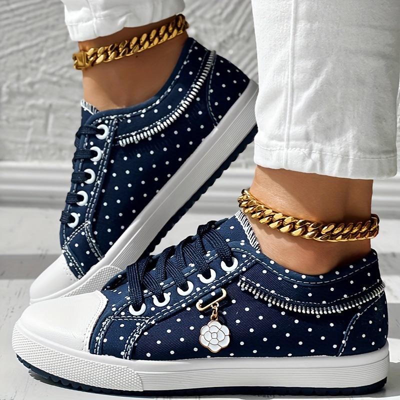 Women's Floral Mesh & Cover Casual Sneakers - Breathable Low-Top Lace-Up Round-Toe Shoes with PU Sole for Casual Attire, Ladies Sneakers, Comfortable Footwear, Durable Traction Footwear 9