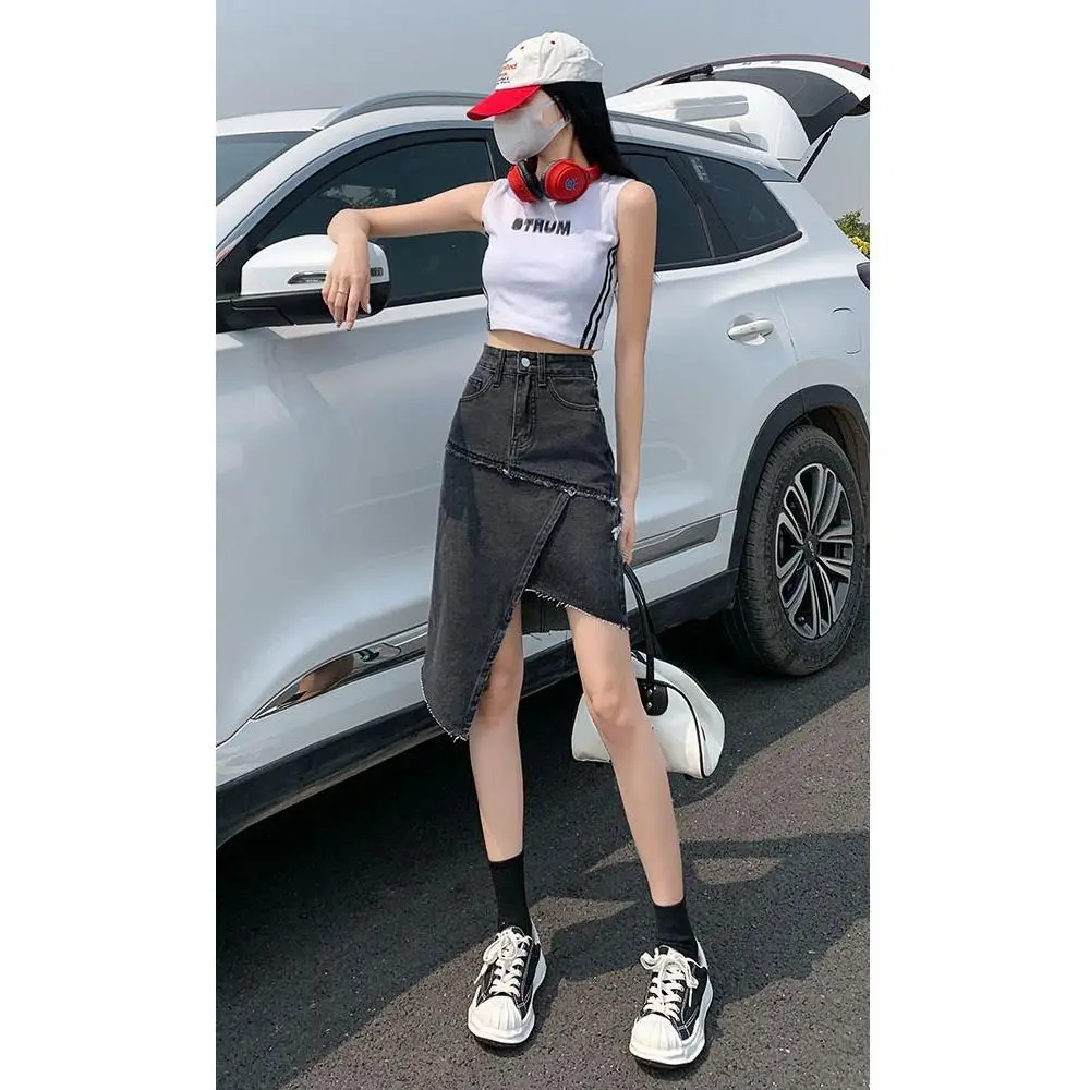 Chân Váy Denim Xẻ Tà, Thiết Kế Bất Đối Xứng Dành Cho Nữ, Cạp Cao, Ngoại Cỡ, Váy Chữ A Bó Sát, Phong Cách Hợp Xu hướng Hàng Mới Về Mùa Xuân 2025