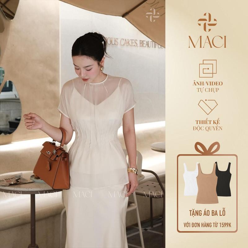 Áo Tơ Nhật Kèm 2 Dây Lụa Màu Đen Trắng Kem MACI by MKC MCAADTR0090 Thời Trang Nữ Thiết Kế Độc Quyền