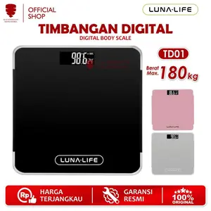 Luna Life Timbangan Berat Badan Digital TD01 Kaca Bathroom Scale 28cm Digital Smart Scale With USB Charging Anti Pecah With LCD Medis