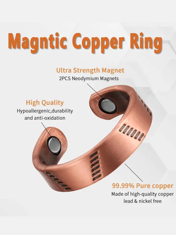Men's Simple Plain Magnetic Cuff Ring,  Adjustable Copper Thumb Ring for Daily Wear, Trendy All-match & Exquisite Jewelry for Birthday Gift 2