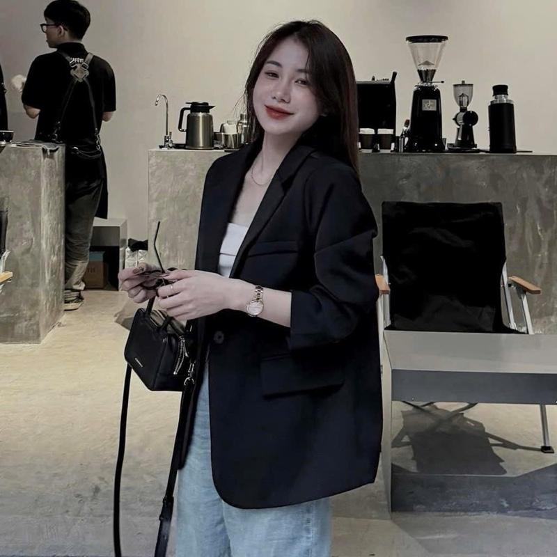 BL2 Áo Blazer Nữ Dài Vừa 62cm Form Suông Túi Thật Đệm Vai