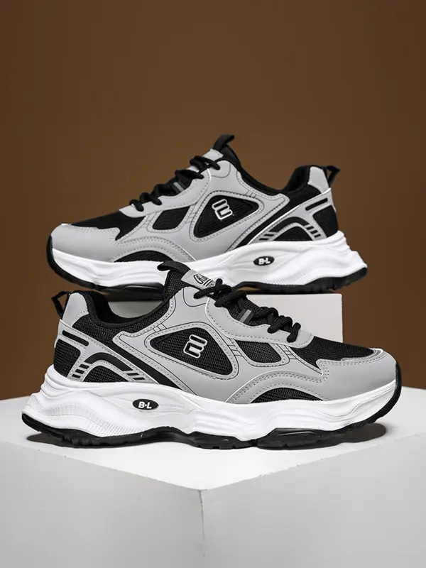 Men's Letter Print Lace Up Low Top Sneakers, Casual Lightweight Breathable Comfortable Sports Running Shoes, Perfect for Students and Outdoor Sports, Closed 4